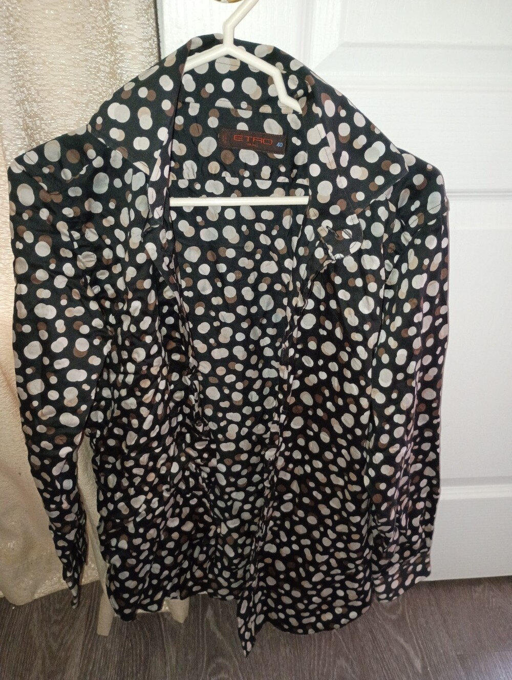 Etro Black Shirt with White and Cream Polka Dots